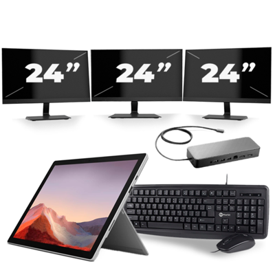 Microsoft Surface Pro 7 - Intel Core i5-10e Generatie - 12 inch - 8GB RAM - 256GB SSD - Windows 11 Home + 3x 24 inch Monitor