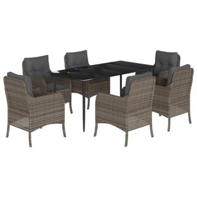 7-delige Tuinset met kussens poly rattan grijs