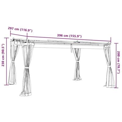 Prieel met zijwanden van gaas 4x3 m staal taupe Prieel met zijwanden van gaas 4x3 m staal taupe