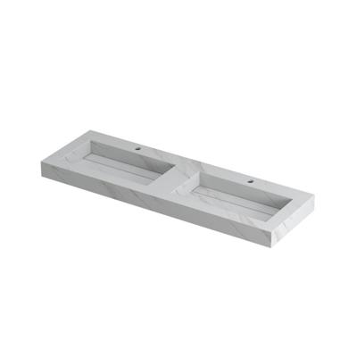 INK Pitch Wastafel Keramische Slab Bak Dubbel met Drain en Front en Side Skirts 2 Kraangaten - 1400x450x90 mm - Calacatta Mat