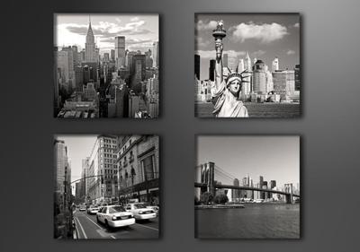 Schilderij - New York City, USA, 4x 20cm. 4 delen, wanddecoratie