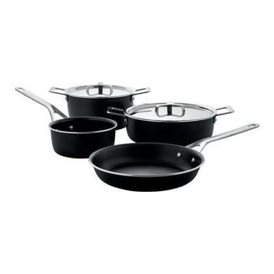 Alessi Pannenset Pots&Pans - AJM100S6 A - Zwart - 4-Delig - door Jasper Morrison Alessi Pannenset Pots&Pans - AJM100S6 A - Zwart - 4-Delig - door Jasper Morrison