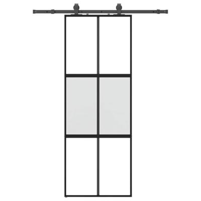 Schuifdeur met beslagset 76x205 cm gehard glas zwart
