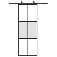 Schuifdeur met beslagset 76x205 cm gehard glas zwart - thumbnail