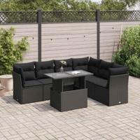 7-delige Loungeset met kussens poly rattan zwart - thumbnail