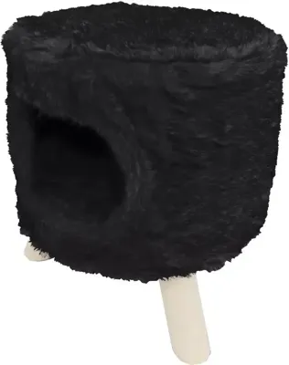 Poef rond pluche met gat Ø 42x50 cm zwart