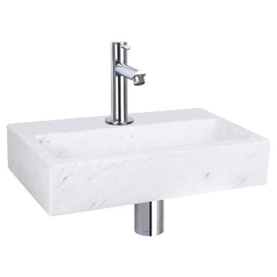 Differnz Flat fonteinset - 38x24x8cm - Rechthoek - 1 kraangat - Recht chromen kraan - Marmer Wit 38.400.28