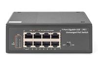 DIGITUS Industriële 7-poorts Gigabit PoE schakelaar - 1x Power Delivery poort - 8x RJ45 - 10/100/1000 Mbit/s - DIN rail montage - Zwart - thumbnail