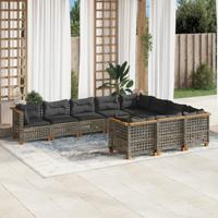 10-delige Loungeset met kussens poly rattan grijs - thumbnail