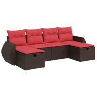 6-delige Loungeset met kussens poly rattan bruin - thumbnail
