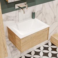 Mondiaz Lush Cloud badmeubel Washed oak 60 cm 1 lade solid surface enkele spoelbak midden zonder kraangat - thumbnail