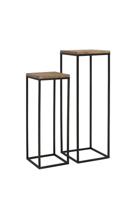 Light & Living Zuilen / bijzettafels 'Yarula' Set van 2 stuks, zwart+hout - thumbnail