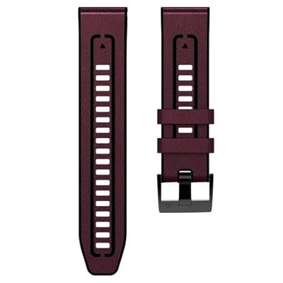 By Qubix - leer + siliconen bandje - Bordeaux - Compatible met Garmin Fenix 8-51mm - Compatible Garmin bandje