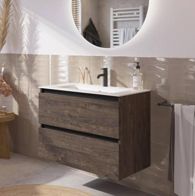 Saqu Gaia voorgemonteerd badmeubel met zwarte greeplijst incl. matte keramische wastafel 81x46cm kasteel bruin