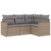 4-delige Loungeset met kussens poly rattan gemengd beige - thumbnail