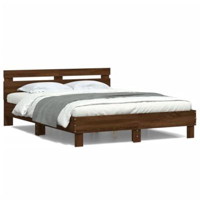 Bedframe met hoofdeinde en LED bruin eikenkleur 150x200 cm