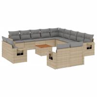14-delige Loungeset met kussens poly rattan beige - thumbnail
