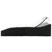 Ligbed met kussen poly rattan zwart - thumbnail