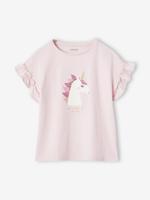 Meisjes-T-shirt met iriserend motief en korte mouwen met ruches lichtroze - thumbnail
