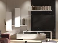 Tv-meubel set BOTSWANA 2 lades 2 opbergvakken wit hoogglans/beton - thumbnail