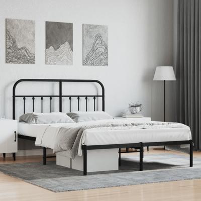 Bedframe met hoofdbord metaal zwart 140x190 cm