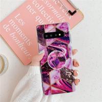 Voor Galaxy S10 plus plating kleurrijke geometrische patroon mozaïek marmer TPU mobiele telefoon geval met opvouwbare beugel (magenta PF5) - thumbnail