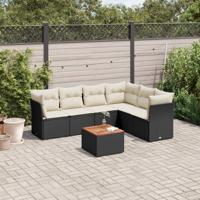 7-delige Loungeset met kussens poly rattan zwart - thumbnail