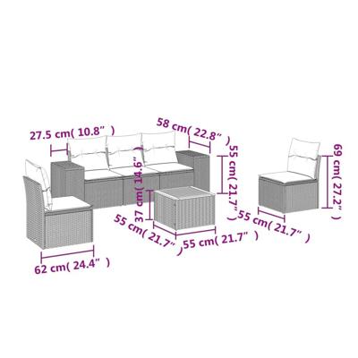6-delige Loungeset met kussens poly rattan zwart - thumbnail