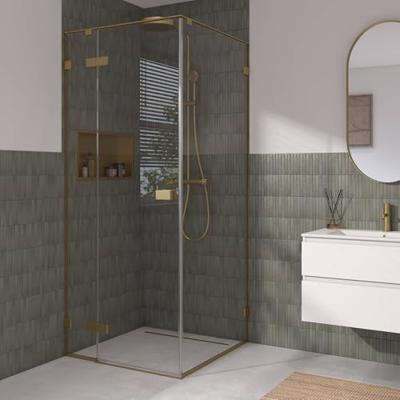 Saqu Parro douchecabine met draaideur incl. antikalk 90x90x210cm geborsteld messing