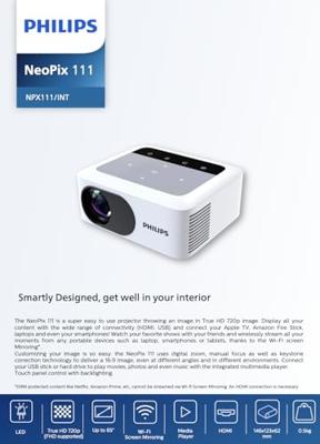 Philips NeoPix 111, True HD 720p mini-beamer met geïntegreerde dual-band wifi-schermduplicatie