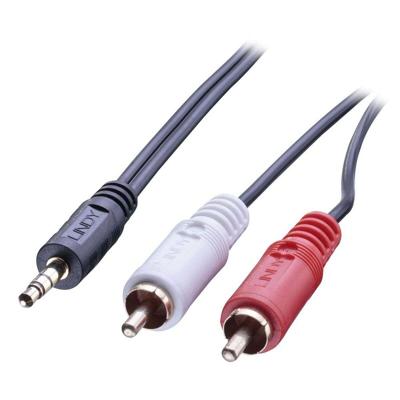 LINDY 35681 Cinch / Jackplug Audio Aansluitkabel [2x Cinch-stekker - 1x Jackplug male 3,5 mm] 2.00 m Zwart