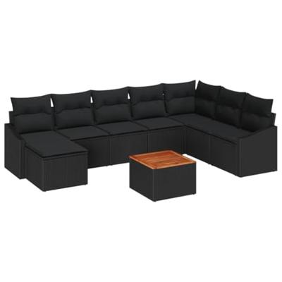 Tuinbankenset met kussen 9 pcs Zwart poly rattan