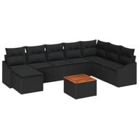 Tuinbankenset met kussen 9 pcs Zwart poly rattan - thumbnail