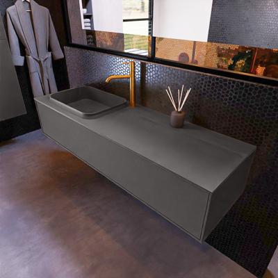 Badkamermeubelset Mondiaz Erin 150 cm met 1 Lade met RIDGE Wastafel Links Dark grey met 1 kraangat Greeploos Mat Dark Grey