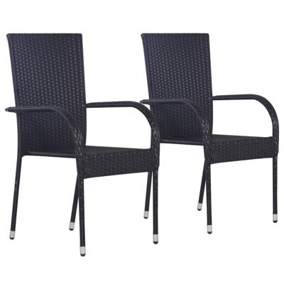 Tuinstoelen stapelbaar 2 st poly rattan zwart