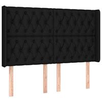 Hoofdbord met randen 147x16x118/128 cm stof zwart - thumbnail