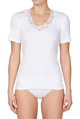 Toker Dames Hemd kant, korte mouw 206/1 - 100% katoenen ondershirt met kant - T-shirt