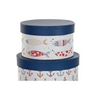 Set van opstapelbare opbergboxen DKD Home Decor Navy Strepen Wit Marineblauw Karton (37,5 x 37,5 x 18 cm) - thumbnail
