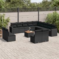 14-delige Loungeset met kussens poly rattan zwart - thumbnail