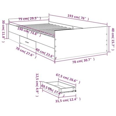 Bedframe met lades bewerkt hout gerookt eikenkleurig 75x190 cm