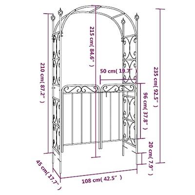 Tuinboog met poort 108x45x235 cm staal zwart