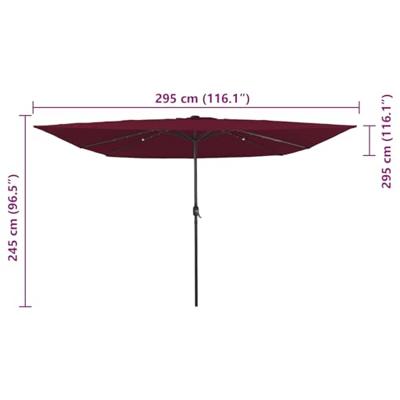 Parasol vierkant met LED-verlichting 295x245 cm bordeauxrood