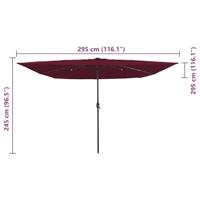 Parasol vierkant met LED-verlichting 295x245 cm bordeauxrood - thumbnail