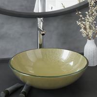 VidaXL Wastafel met kraan en pop-up afvoer gehard glas goudkleurig - thumbnail