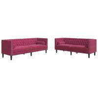 2-delige Loungeset Chesterfield met bolsters fluweel wijnrood - thumbnail
