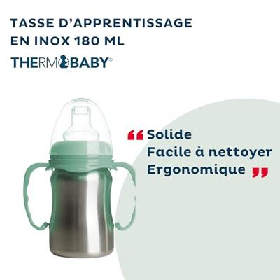 Leerbeker - THERMOBABY - Roestvrij staal - 180 ml - Cactusgroen - Ergonomisch en lekvrij