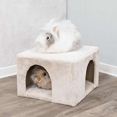 Gezellige pluchehut - 36 × 25 × 36 cm - Beige - Voor konijnen en kleine knaagdieren