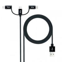 NANOCABLE 10.01.3200 3-in-1 USB-kabel, USB-A-stekker, gegevens op 3 soorten aansluitingen (USB-C, micro-USB en Apple-apparaten), zwart, 1 m - thumbnail