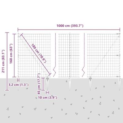 VidaXL Hek met paal grijs 1,6 x 10 m staal en pvc