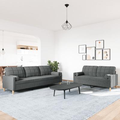 3-delige Loungeset met voetenbank en kussens stof donkergrijs